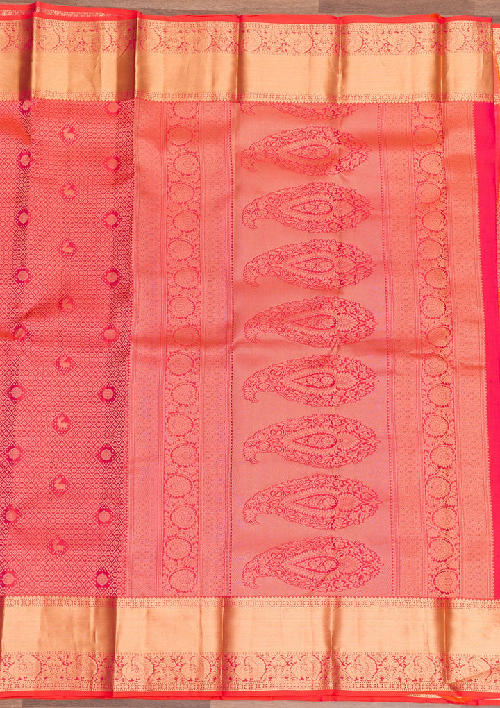 Orange Zariwork Pure Silk Saree-Koskii