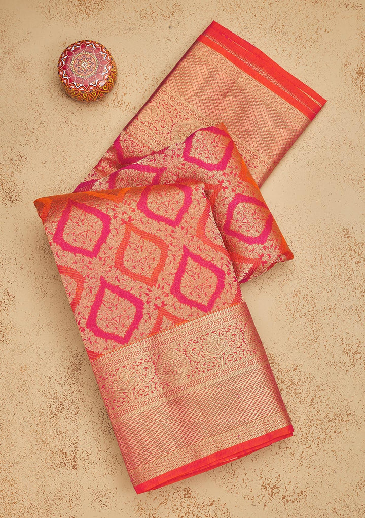 Orange Zariwork Pure Silk Saree-Koskii