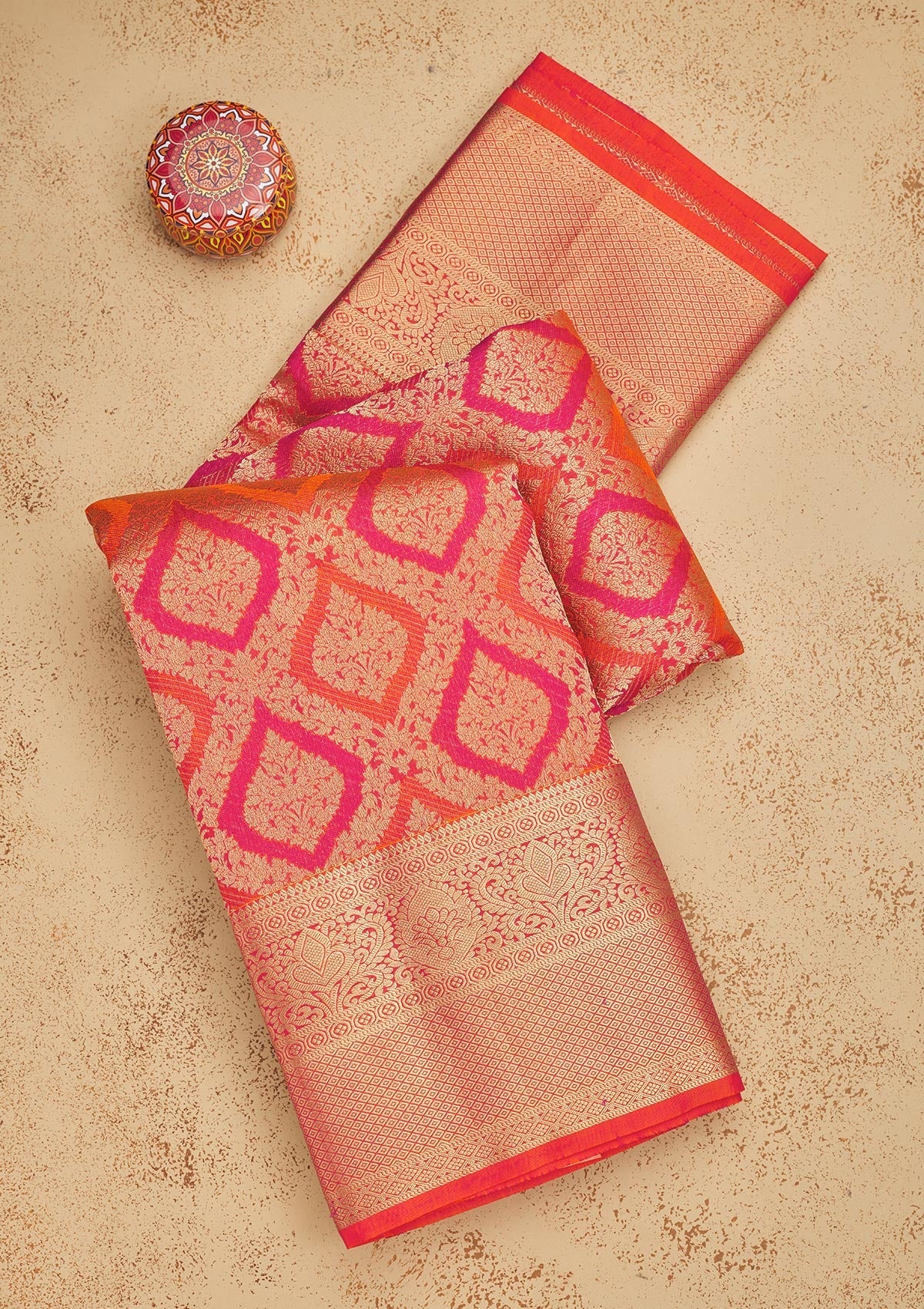 Orange Zariwork Pure Silk Saree-Koskii