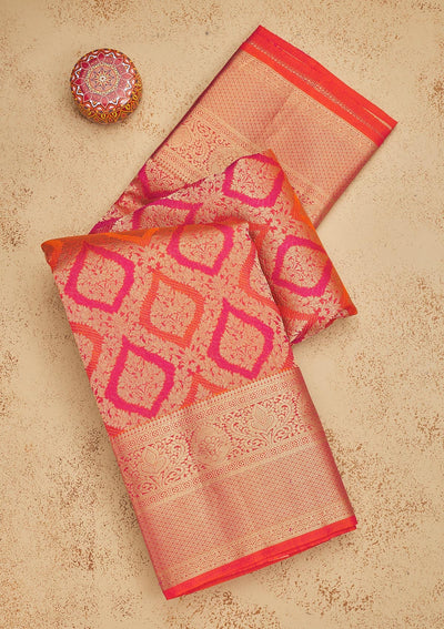 Orange Zariwork Pure Silk Saree-Koskii