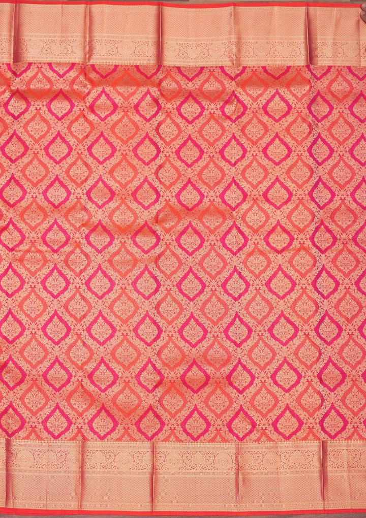 Orange Zariwork Pure Silk Saree-Koskii