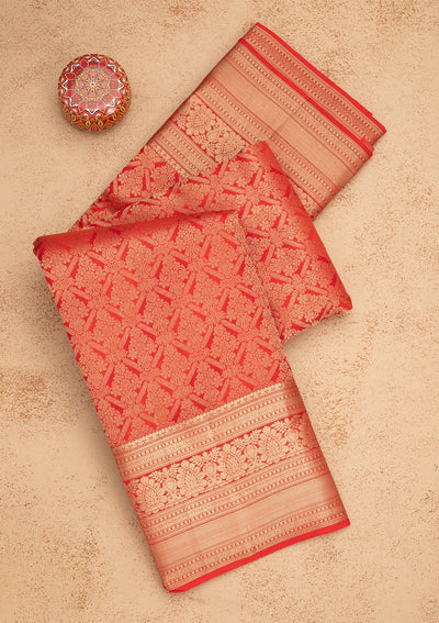 Orange Zariwork Pure Silk Saree-Koskii