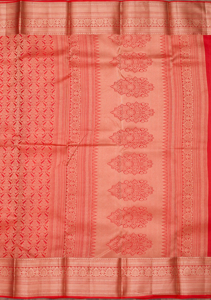 Orange Zariwork Pure Silk Saree-Koskii