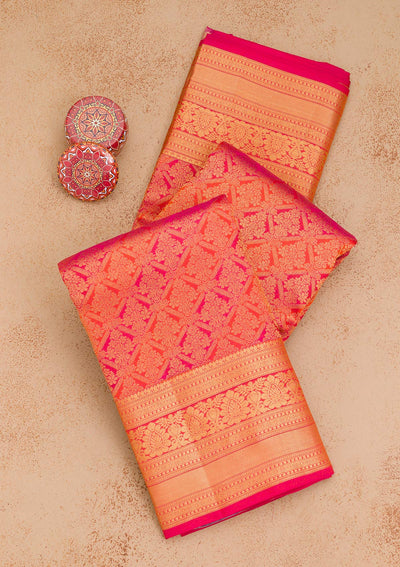 Orange Zariwork Pure Silk Saree-Koskii