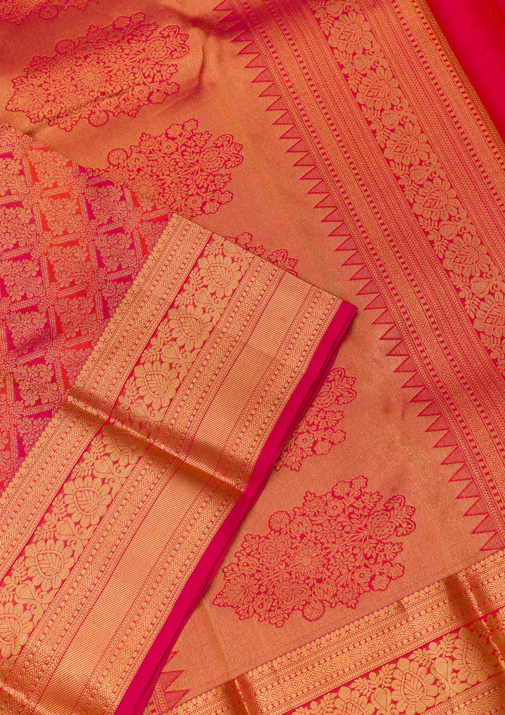 Orange Zariwork Pure Silk Saree-Koskii