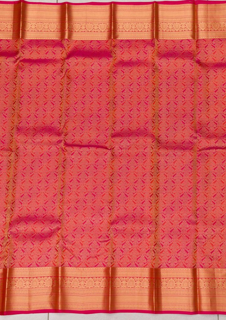 Orange Zariwork Pure Silk Saree-Koskii