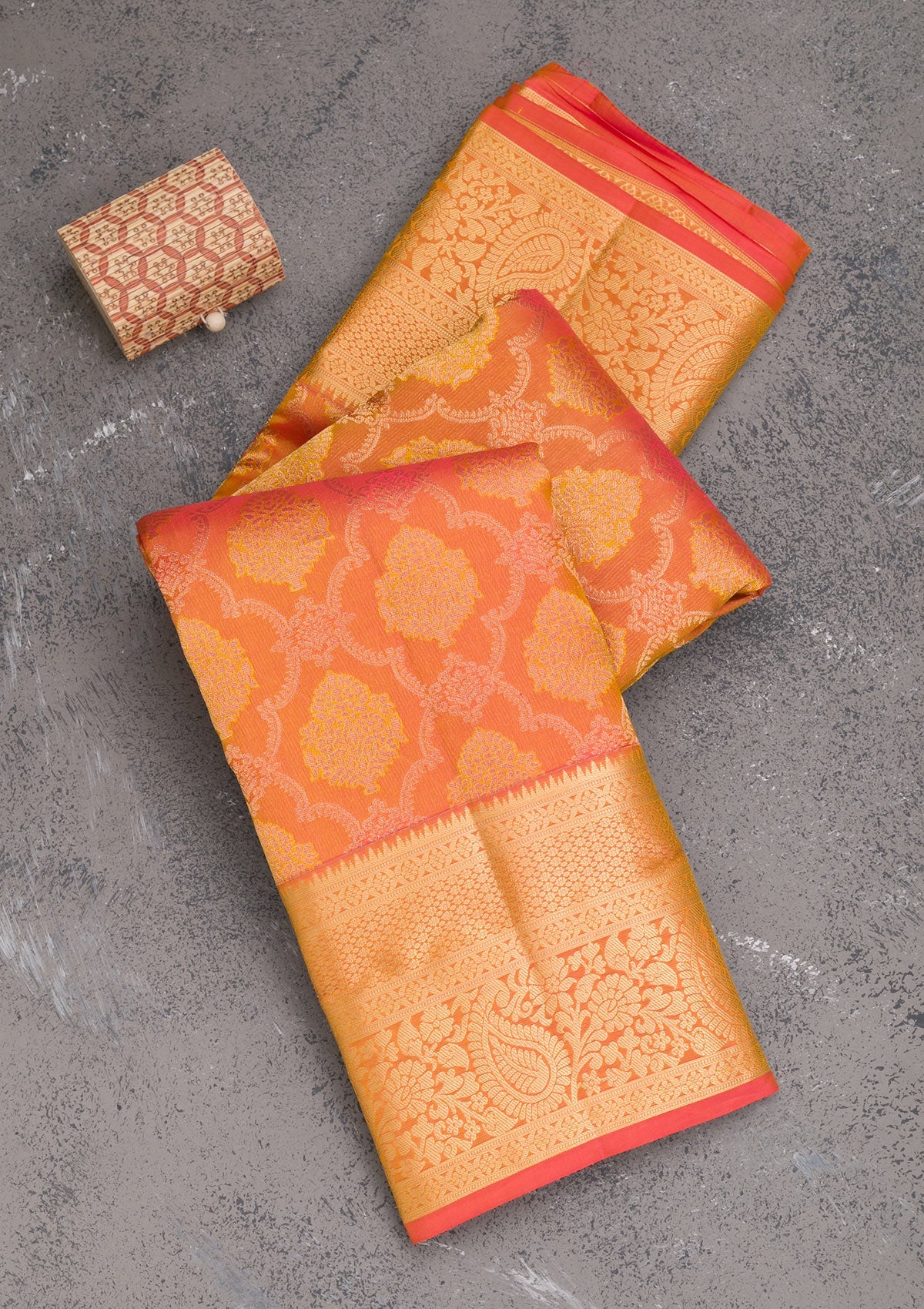 Orange Zariwork Pure Silk Saree-Koskii