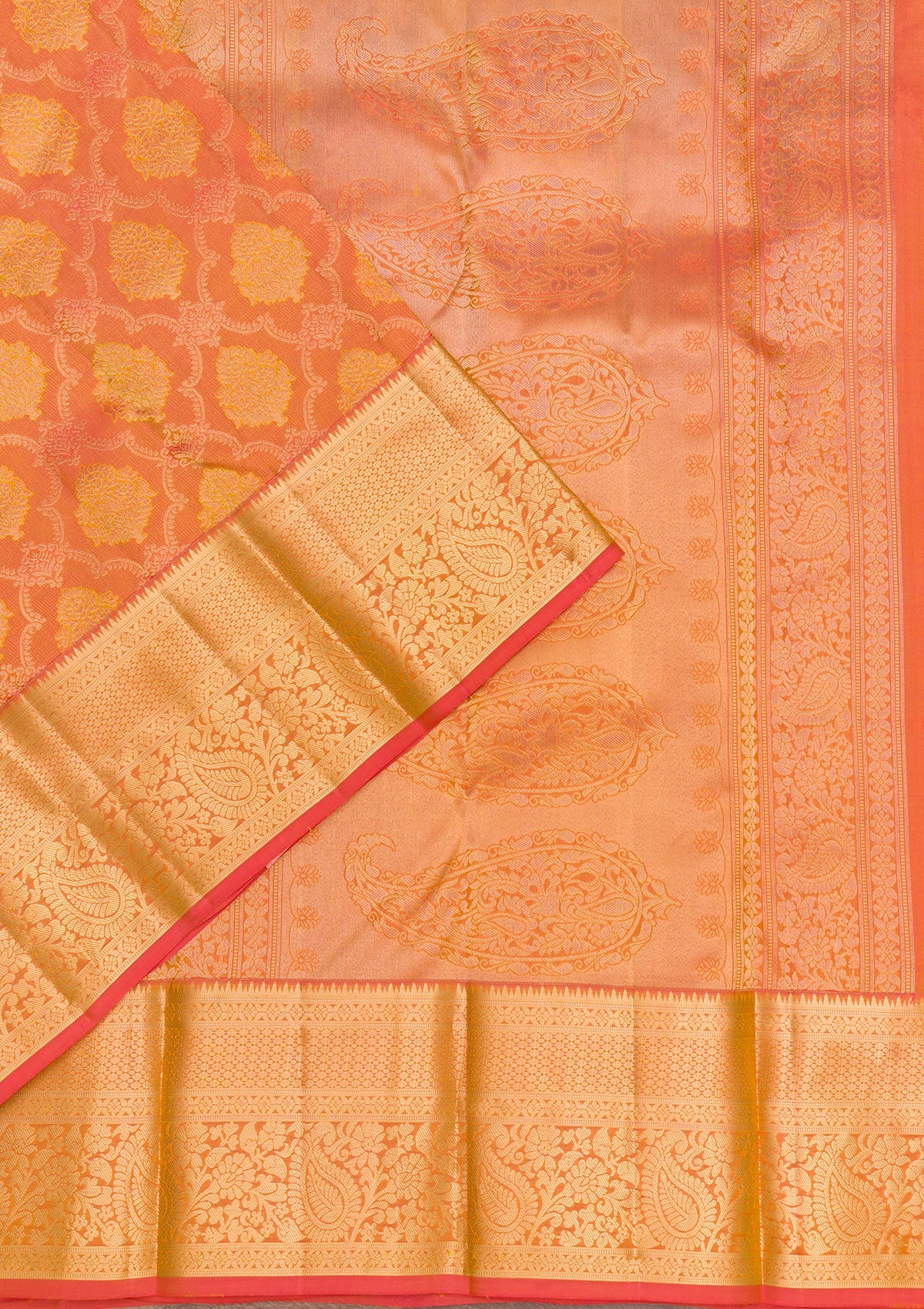 Orange Zariwork Pure Silk Saree-Koskii