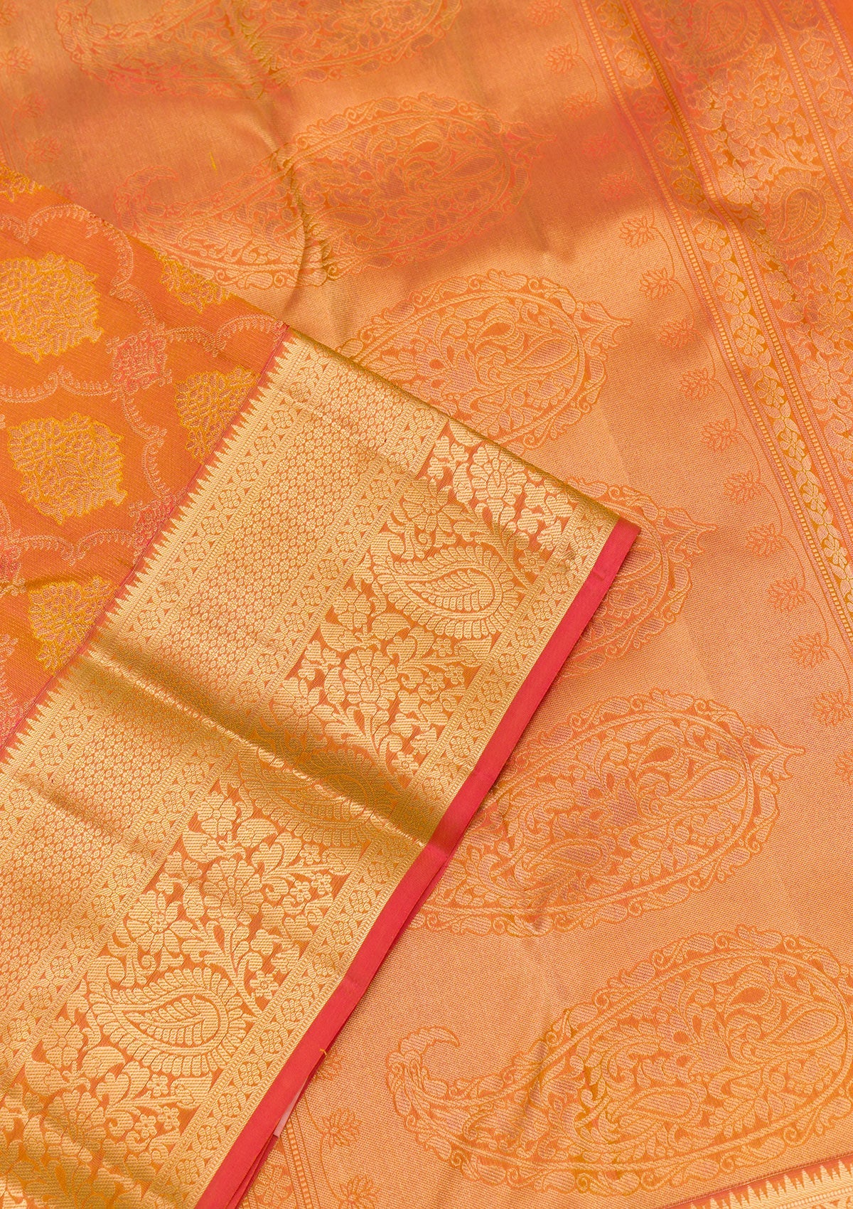 Orange Zariwork Pure Silk Saree-Koskii