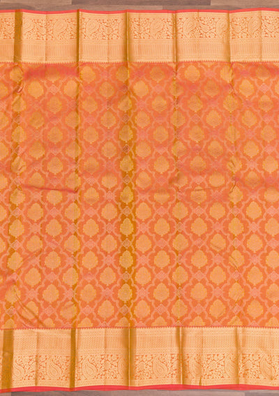 Orange Zariwork Pure Silk Saree-Koskii