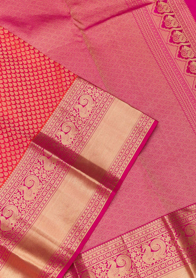 Orange Zariwork Pure Silk Saree-Koskii