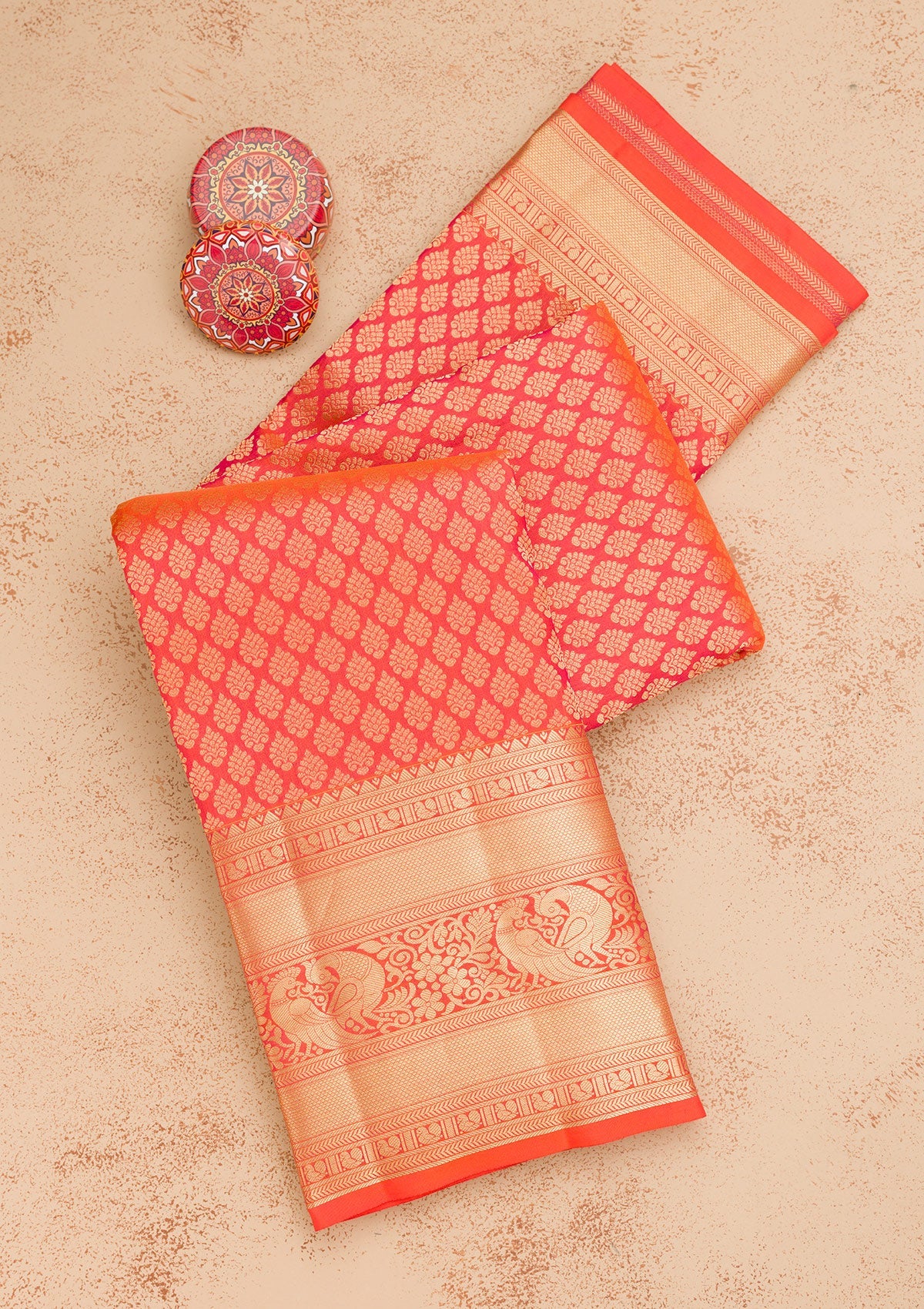 Orange Zariwork Pure Silk Saree-Koskii