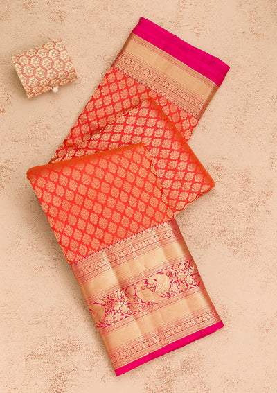 Orange Zariwork Pure Silk Saree-Koskii