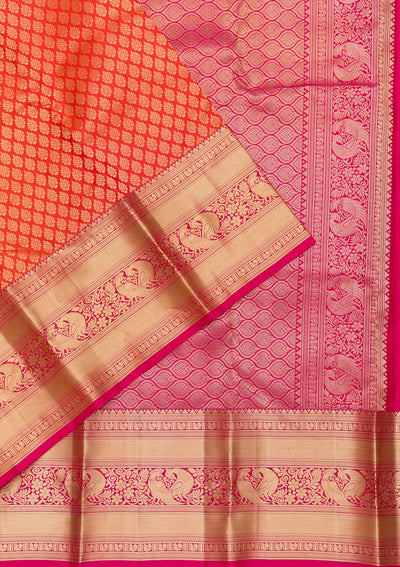 Orange Zariwork Pure Silk Saree-Koskii
