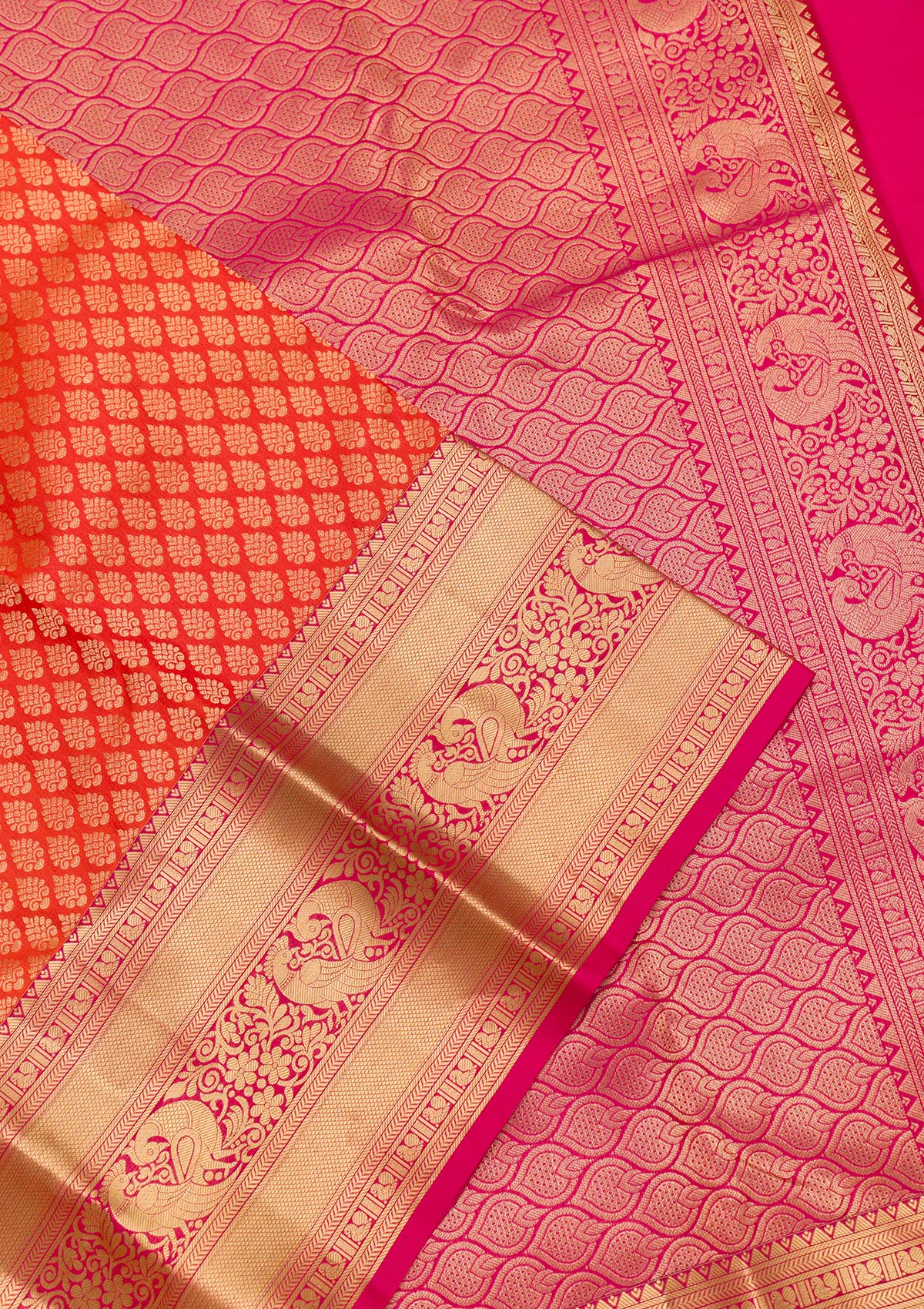 Orange Zariwork Pure Silk Saree-Koskii