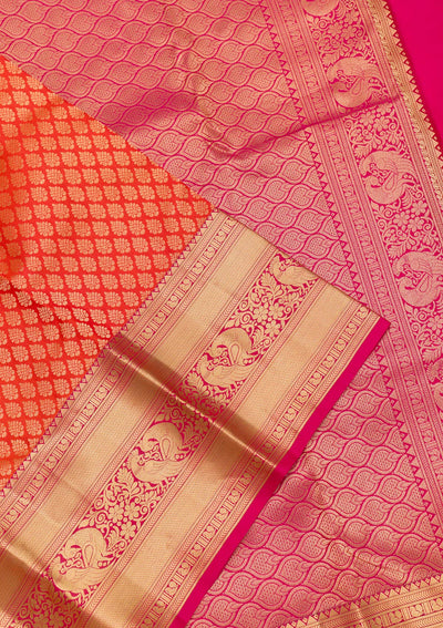 Orange Zariwork Pure Silk Saree-Koskii