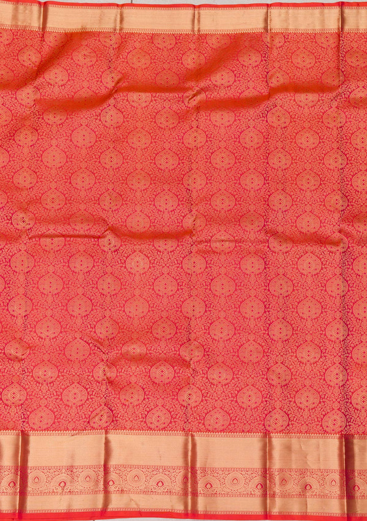 Orange Zariwork Pure Silk Saree-Koskii