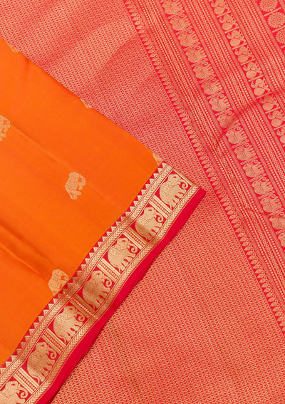 Orange Zariwork Pure Silk Saree-Koskii