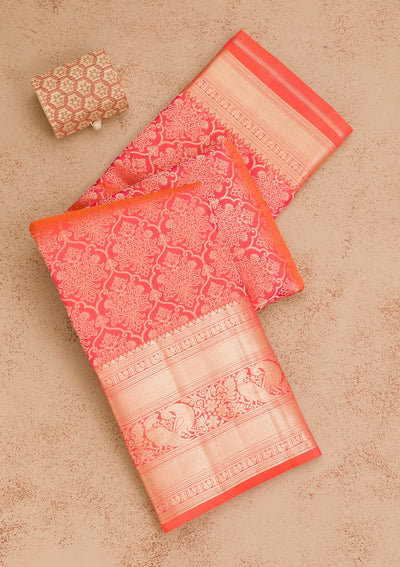 Orange Zariwork Pure Silk Saree-Koskii