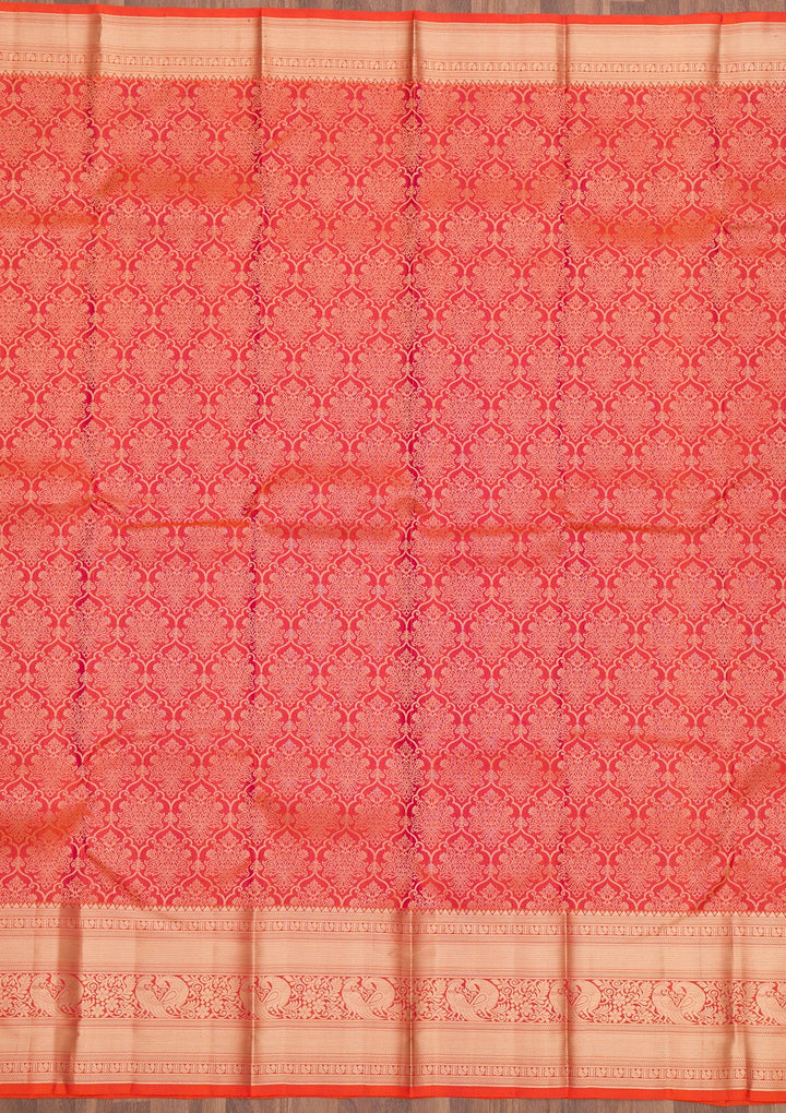 Orange Zariwork Pure Silk Saree-Koskii