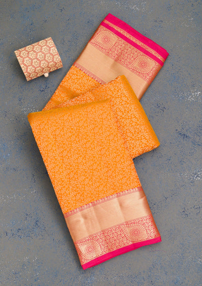 Orange Zariwork Pure Silk Saree-Koskii