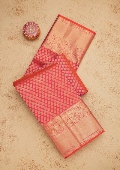 Orange Zariwork Pure Silk Saree-Koskii