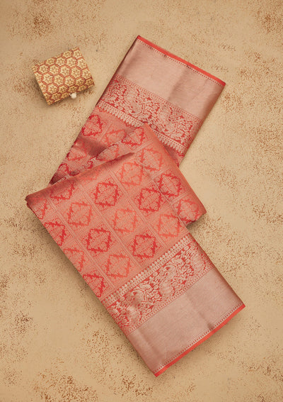 Orange Zariwork Pure Silk Saree-Koskii