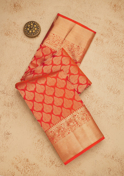 Orange Zariwork Pure Silk Saree-Koskii