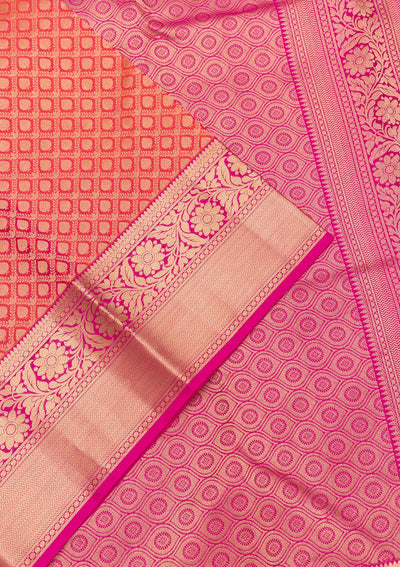 Orange Zariwork Pure Silk Saree-Koskii