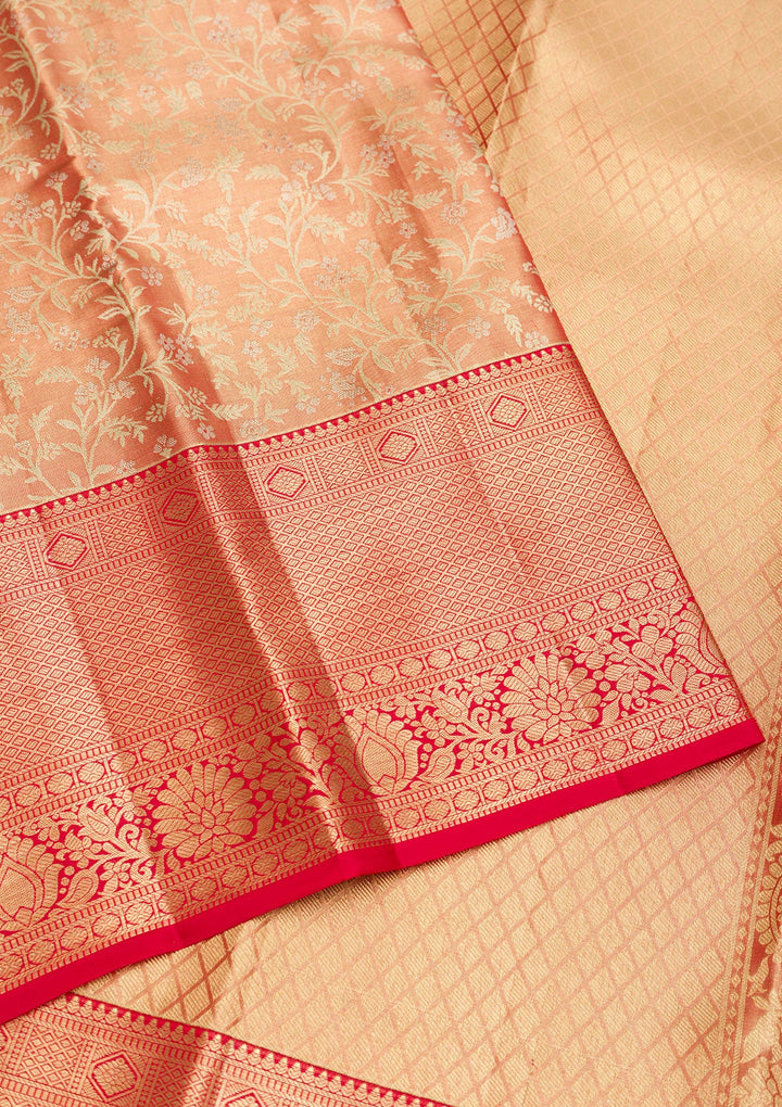 Orange Zariwork Pure Silk Saree-Koskii