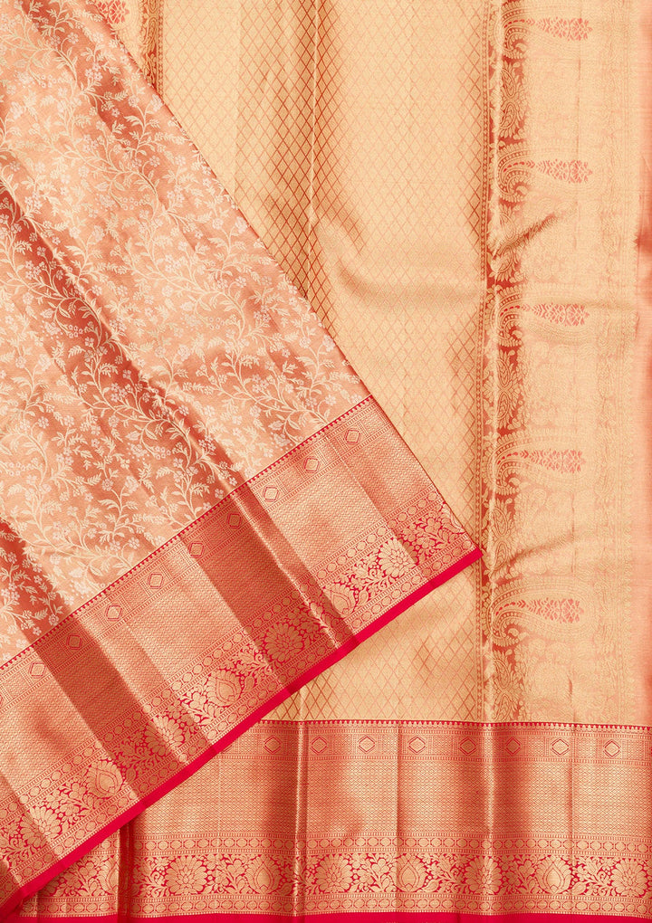 Orange Zariwork Pure Silk Saree-Koskii