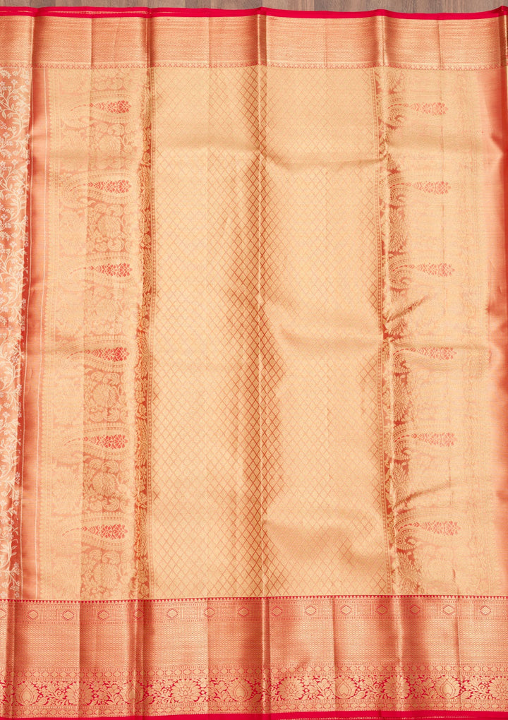 Orange Zariwork Pure Silk Saree-Koskii