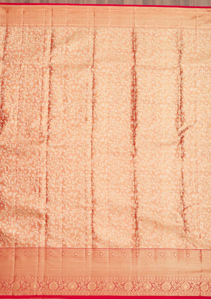 Orange Zariwork Pure Silk Saree-Koskii