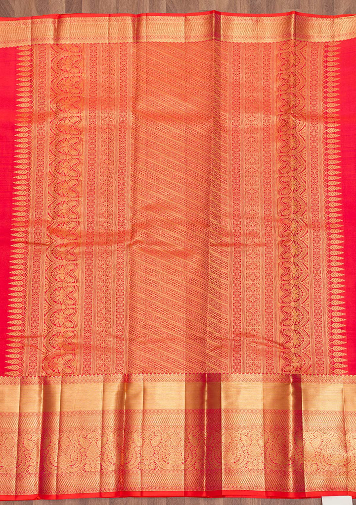 Orange Zariwork Pure Silk Saree-Koskii