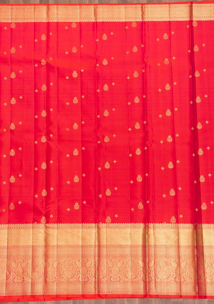 Orange Zariwork Pure Silk Saree-Koskii