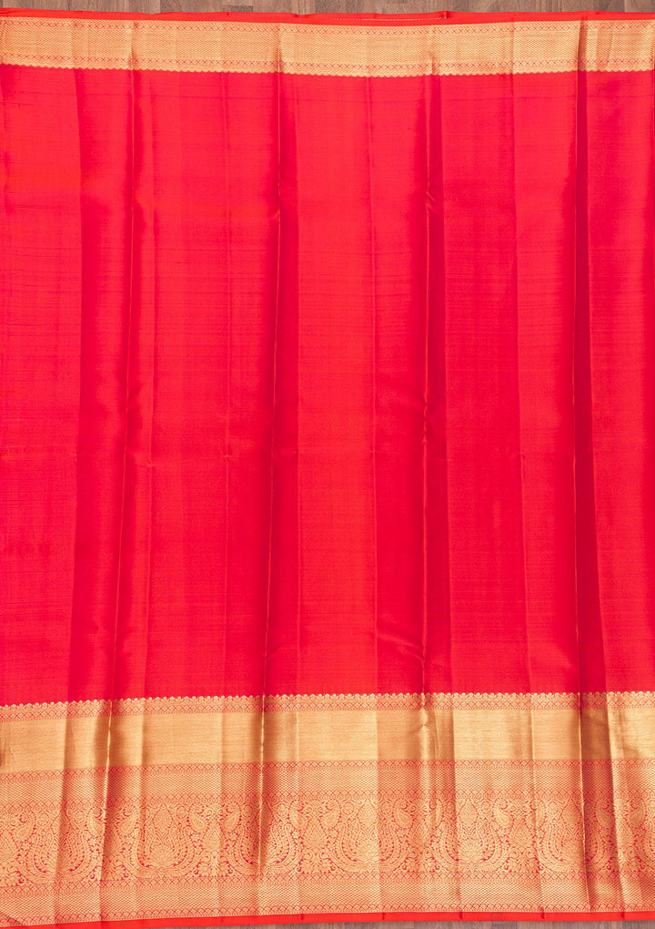 Orange Zariwork Pure Silk Saree-Koskii