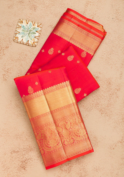 Orange Zariwork Pure Silk Saree-Koskii