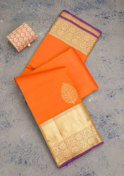 Orange Zariwork Pure Silk Saree-Koskii