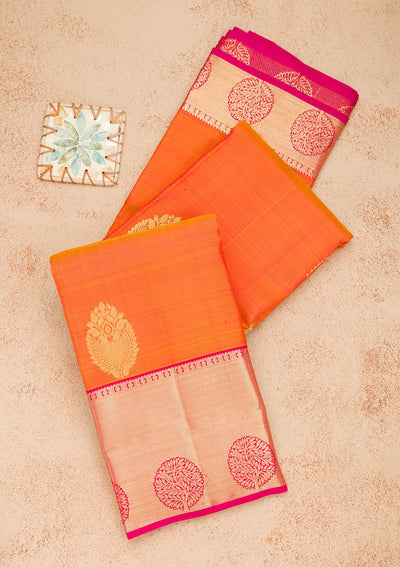 Orange Zariwork Pure Silk Saree-Koskii