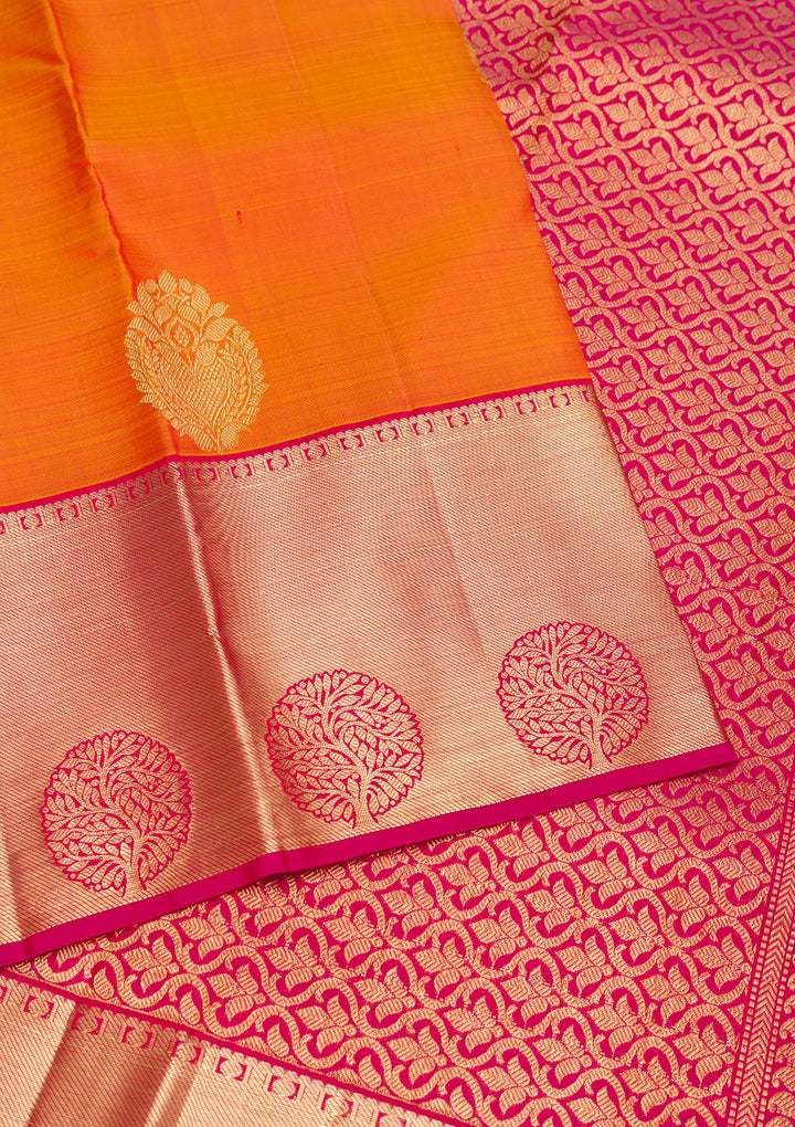 Orange Zariwork Pure Silk Saree-Koskii