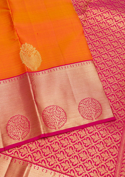 Orange Zariwork Pure Silk Saree-Koskii