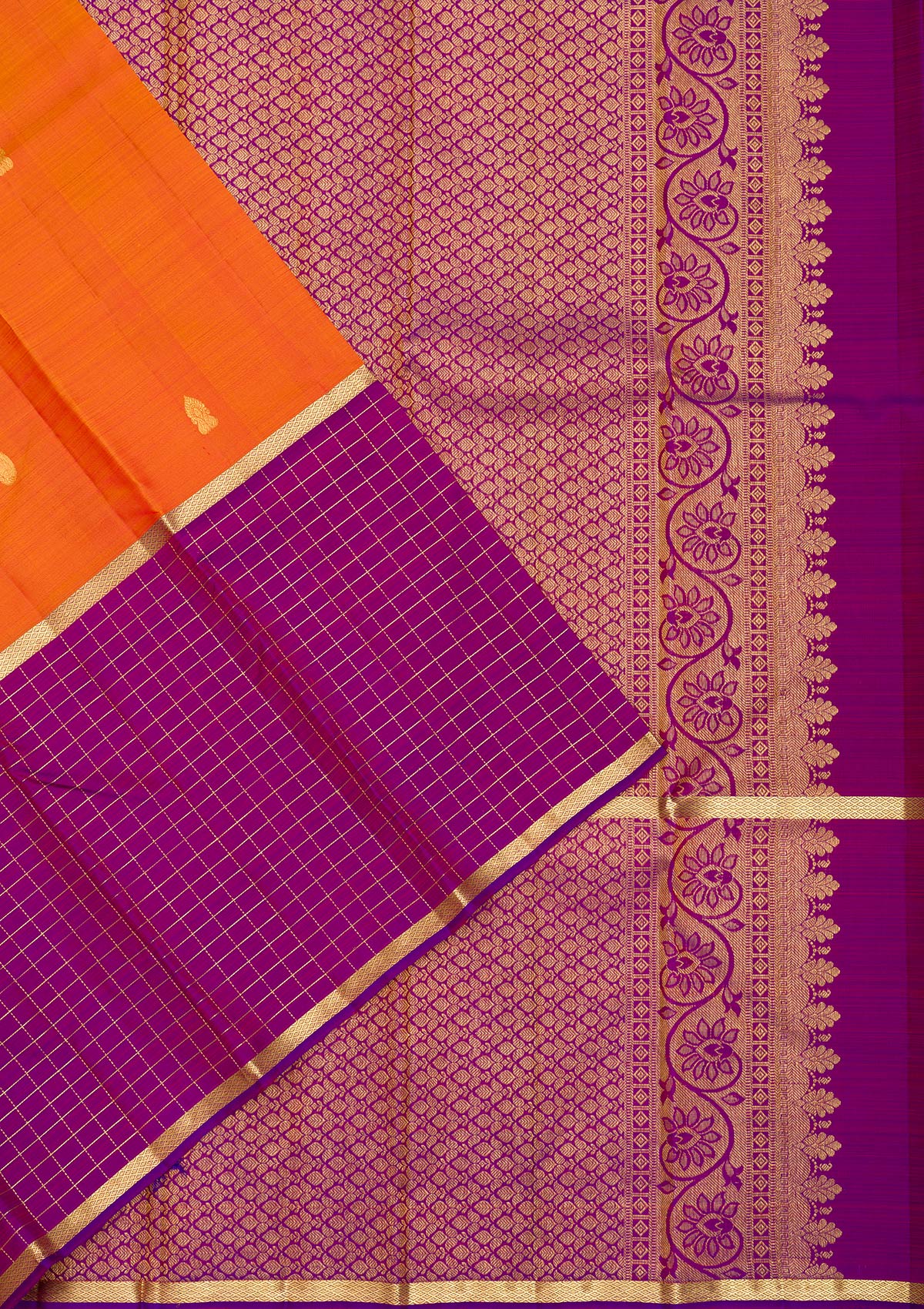 Orange Zariwork Pure Silk Saree-Koskii