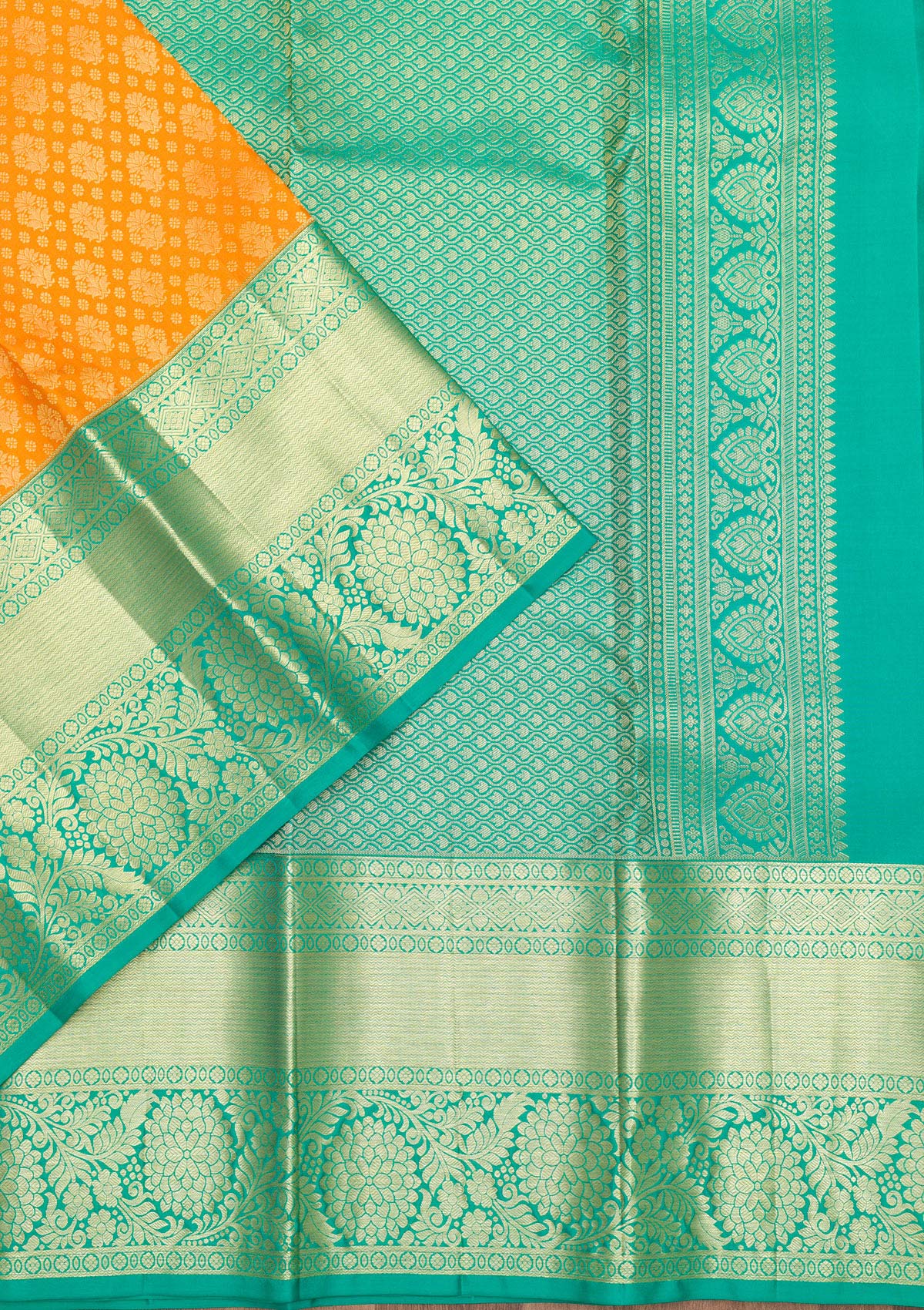 Orange Zariwork Pure Silk Saree-Koskii