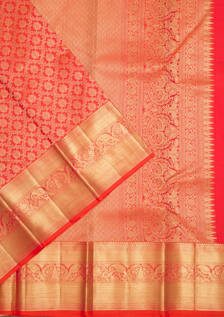 Orange Zariwork Pure Silk Saree-Koskii