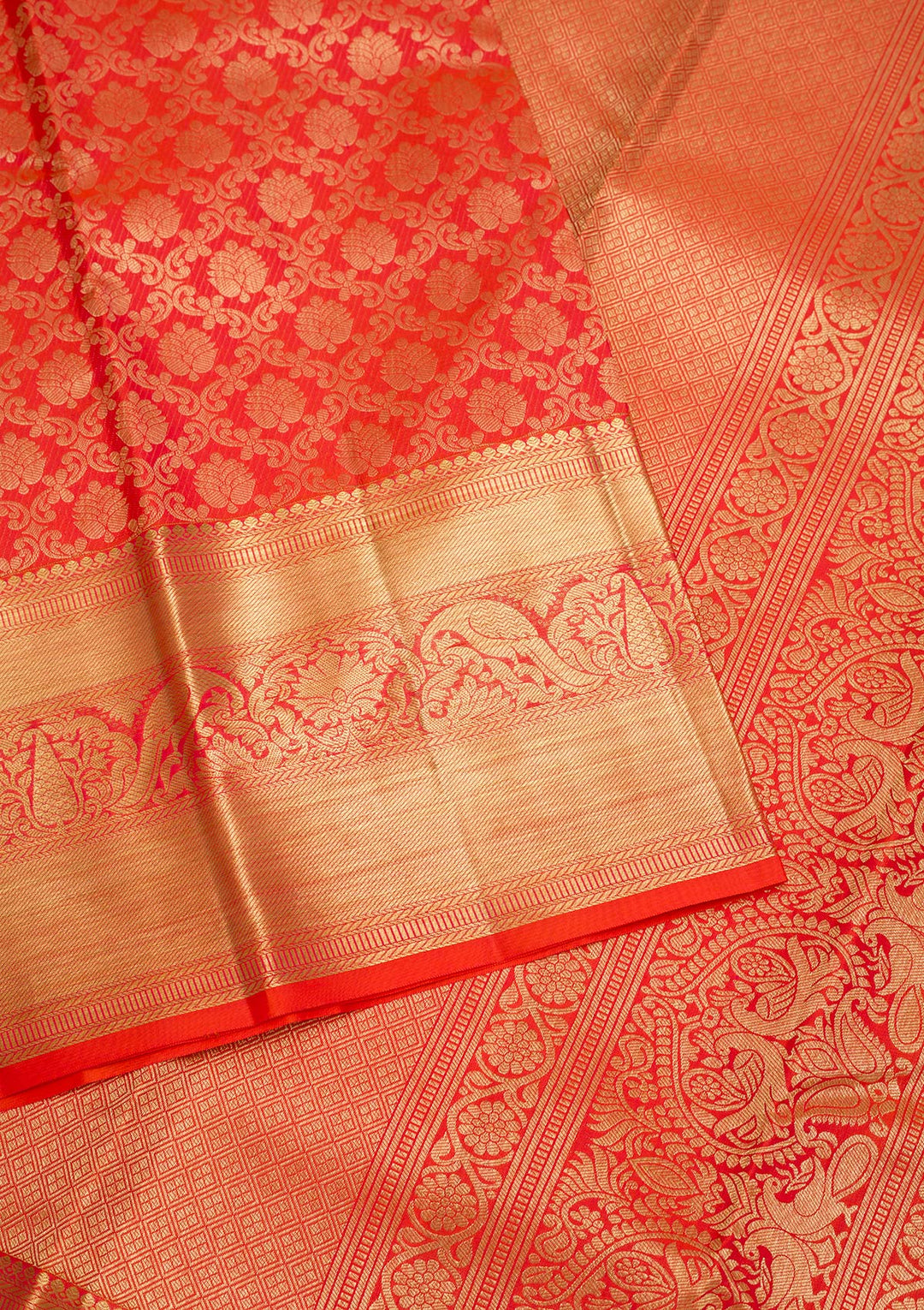 Orange Zariwork Pure Silk Saree-Koskii