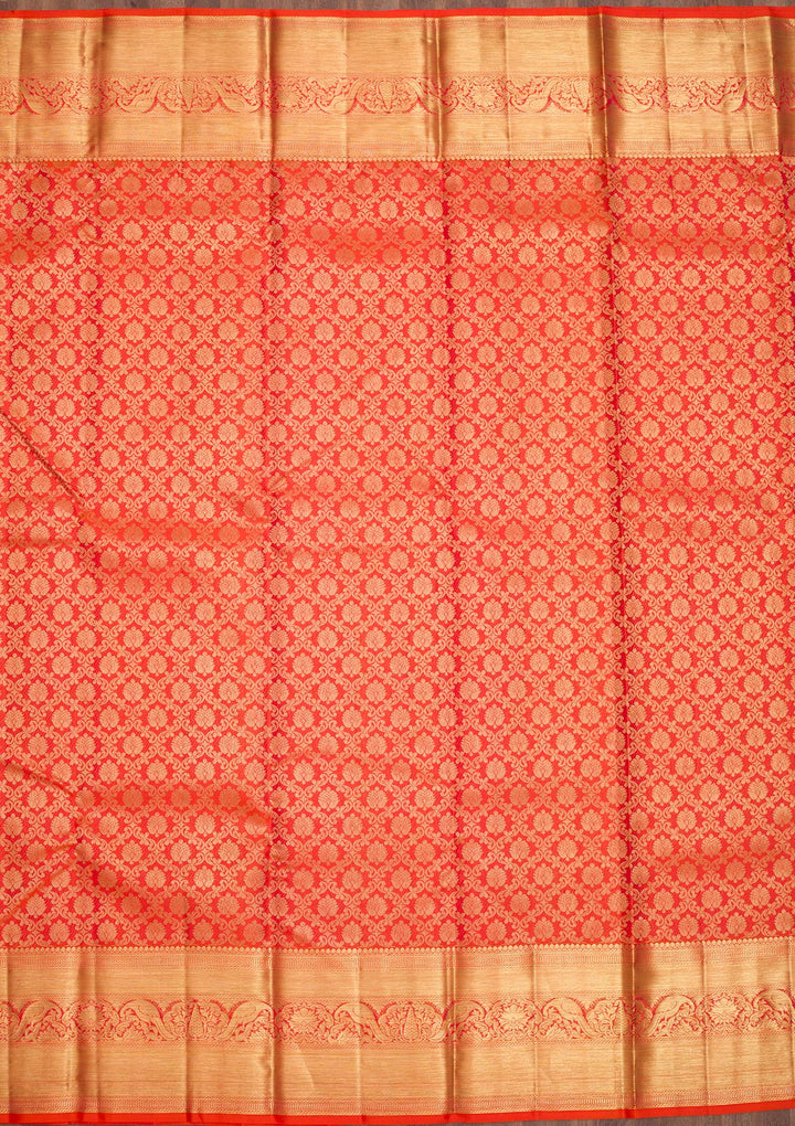 Orange Zariwork Pure Silk Saree-Koskii