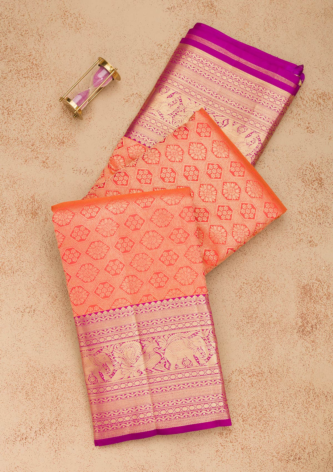 Orange Zariwork Pure Silk Saree-Koskii