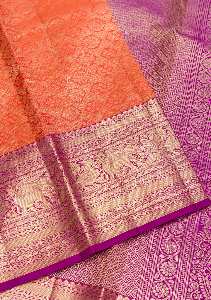 Orange Zariwork Pure Silk Saree-Koskii