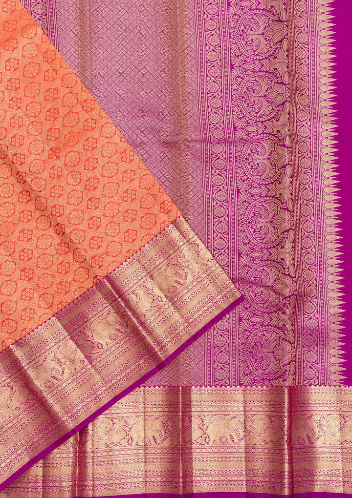 Orange Zariwork Pure Silk Saree-Koskii