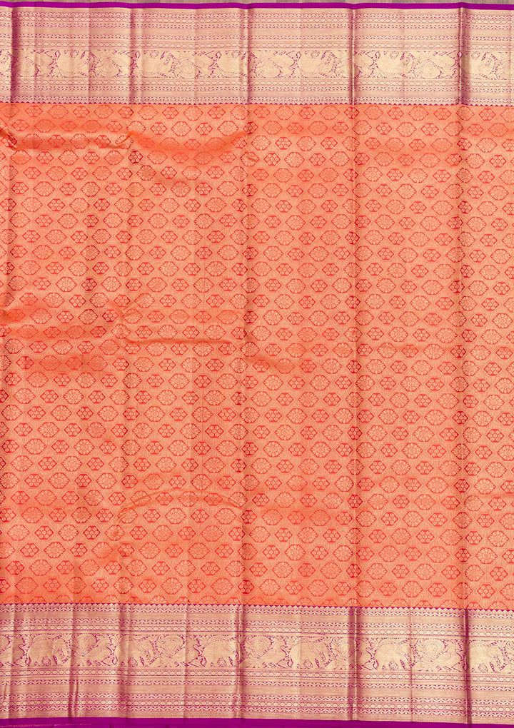 Orange Zariwork Pure Silk Saree-Koskii